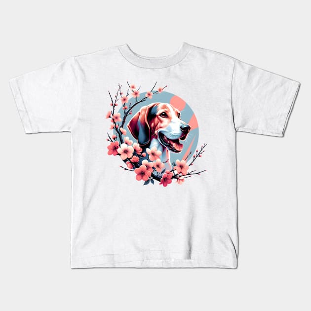 Treeing Walker Coonhound Joy in Spring Cherry Blossoms Kids T-Shirt by ArtRUs